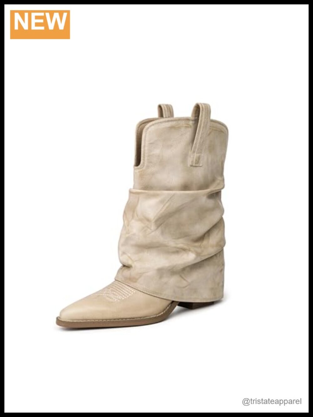 Women's Slouchy Mid-Calf Cowboy Boots Pointed Toe Faux Leather Western Pull On